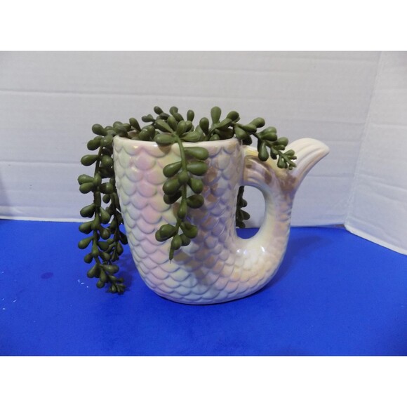 NEW Mermaid Tail & Faux Plant Figurine Statue Coastal Nautical Decor - Picture 3 of 5